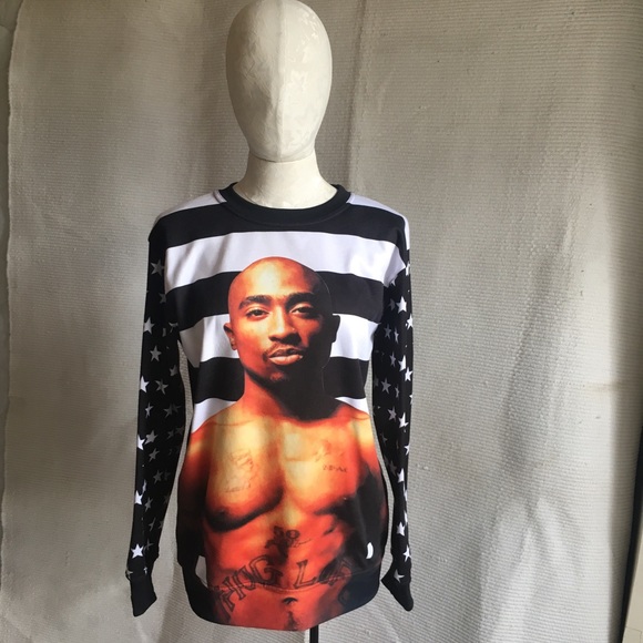 RARE 2pac Freedom Stars & Stripes Flag Print Shirt - Picture 2 of 8